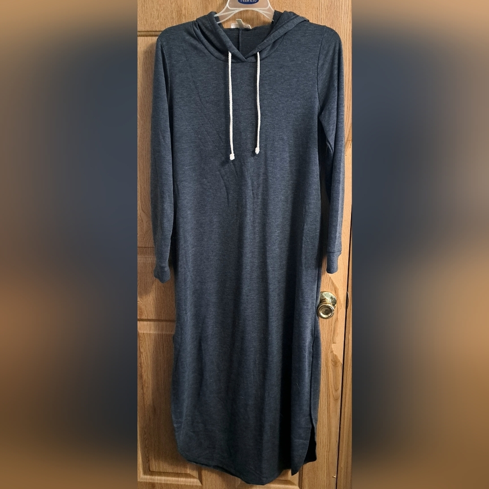 Blue Cowl Neck Long Sleeve Casual Dress